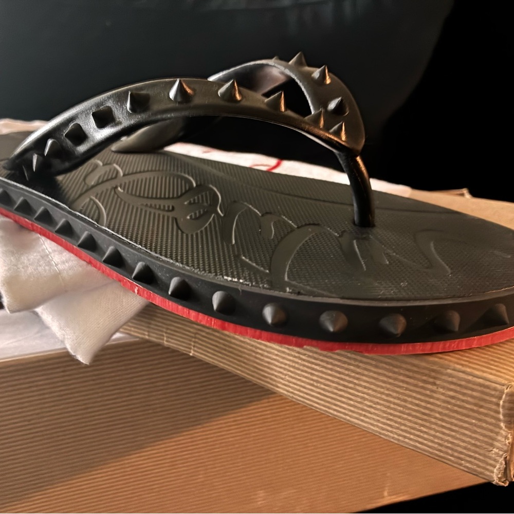Black Studded Sandals with Red Sole